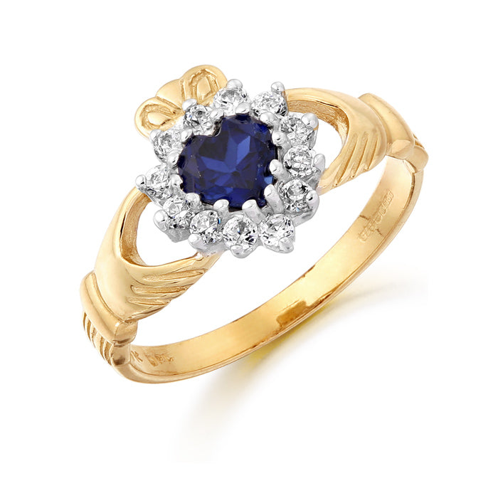 Cubic Zirconia Claddagh Ring - 9ct Yellow Gold