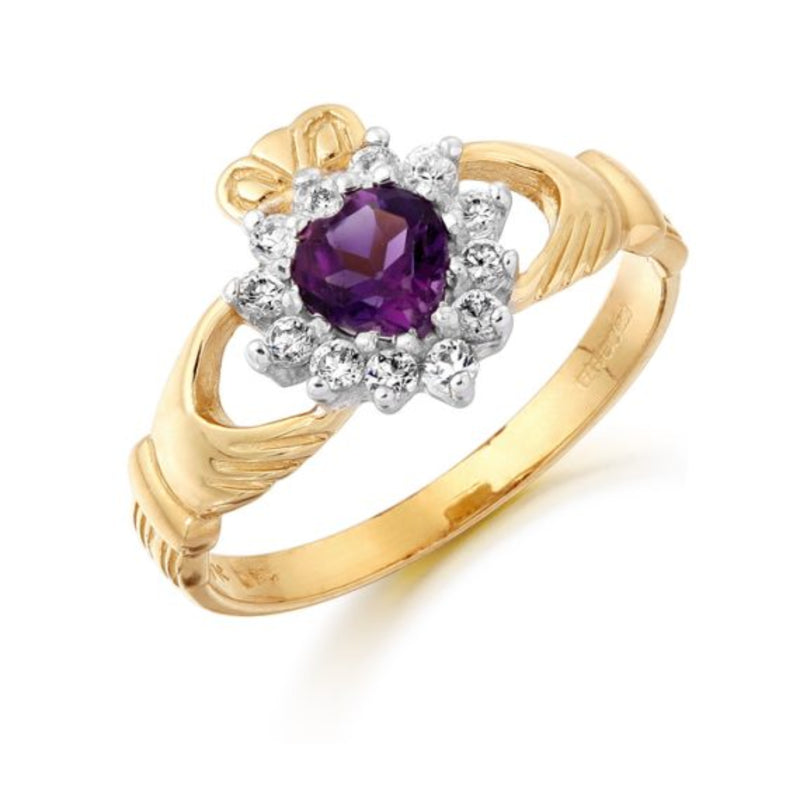 Cubic Zirconia Claddagh Ring - 9ct Yellow Gold