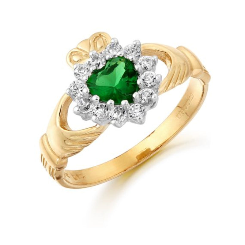 Cubic Zirconia Claddagh Ring - 9ct Yellow Gold