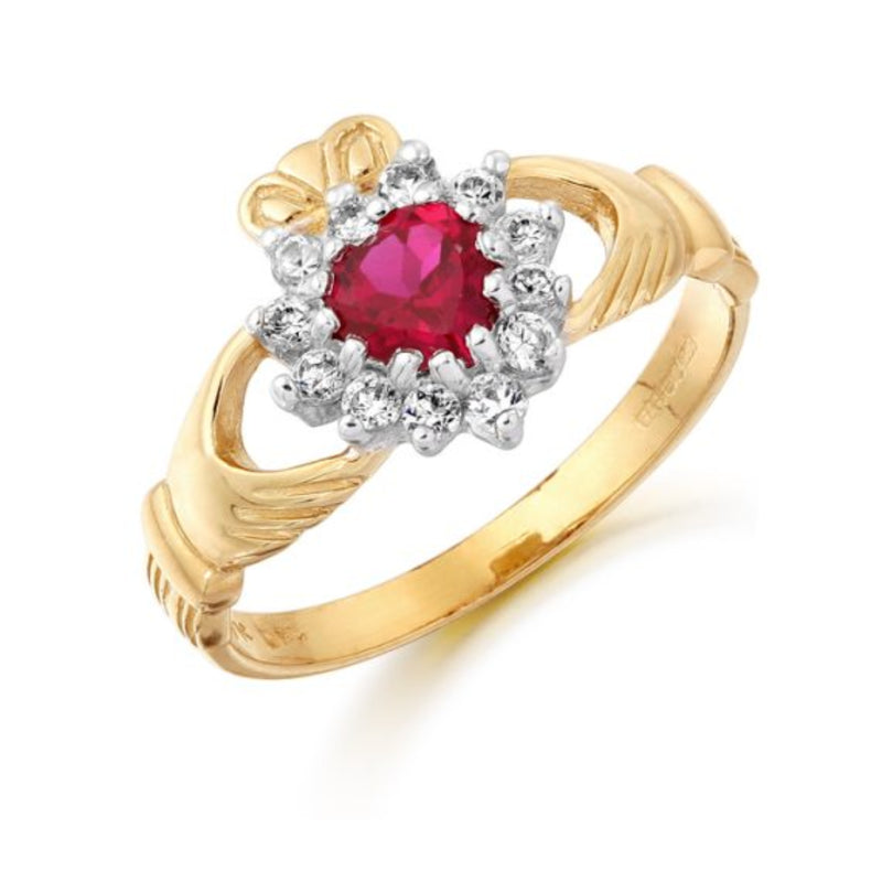 Cubic Zirconia Claddagh Ring - 9ct Yellow Gold