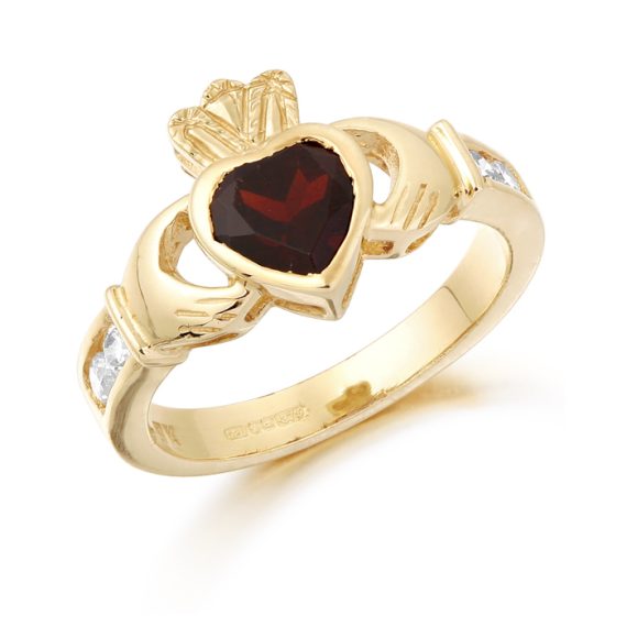 Cubic Zirconia Birthstone Claddagh Ring - 9ct Yellow Gold