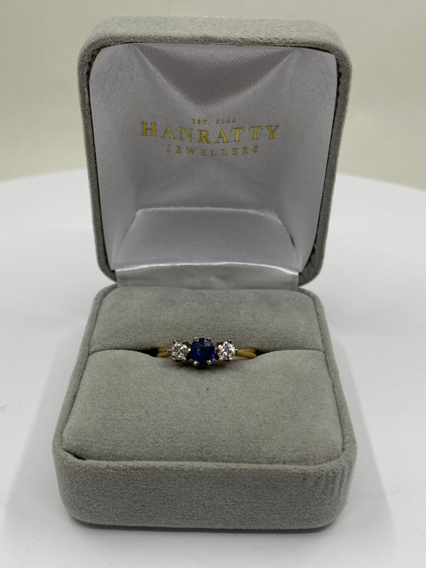 Sapphire & Diamond 3 Stone Ring - 18ct Gold