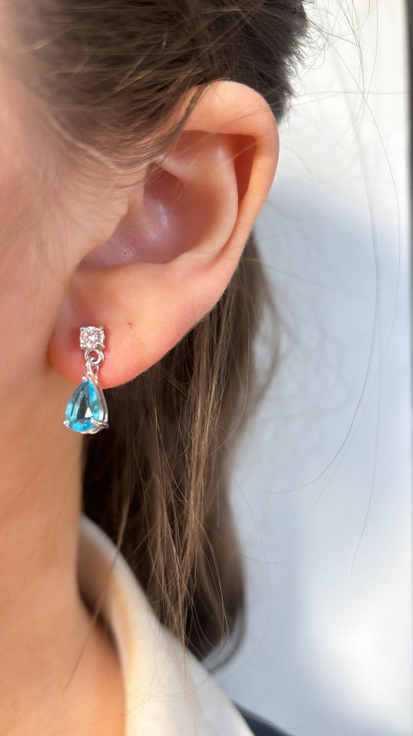 Aqua CZ Earrings - Sterling Silver