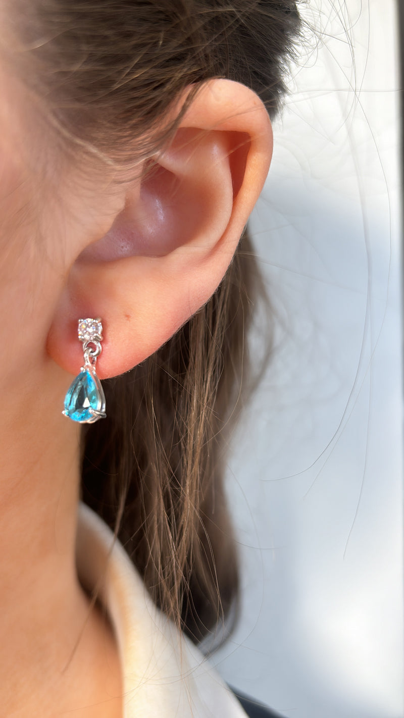 Aqua CZ Earrings - Sterling Silver