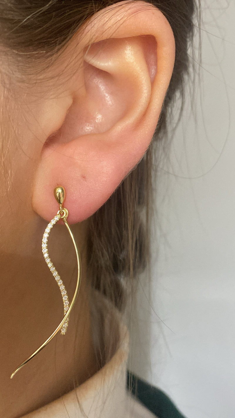 CZ Drop Stud Earrings - Sterling Silver Gold Plated