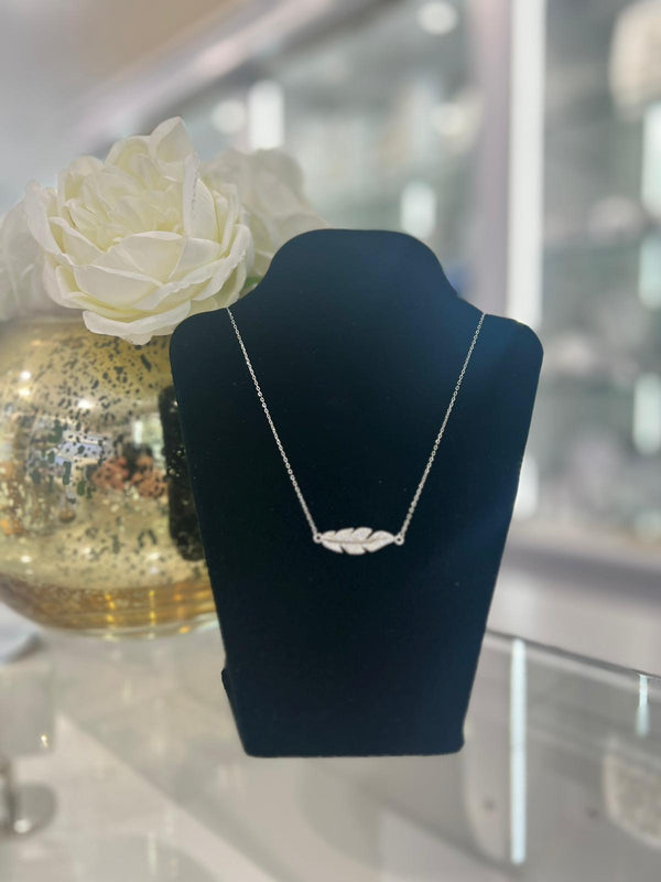 Feather Necklace with CZ - Sterling Silver