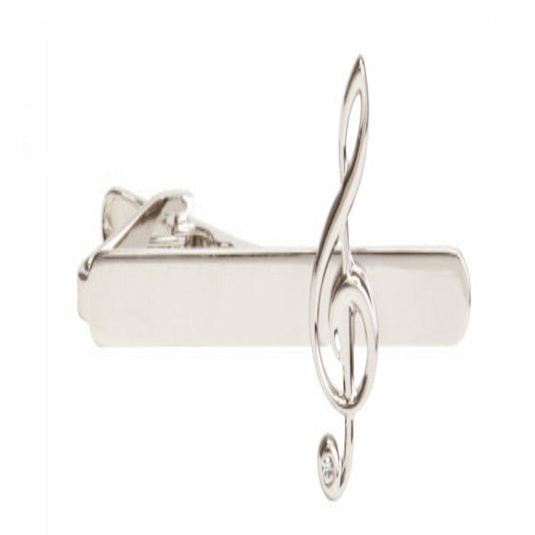 Treble Clef with crystal Rhodium Plated Tie Clip