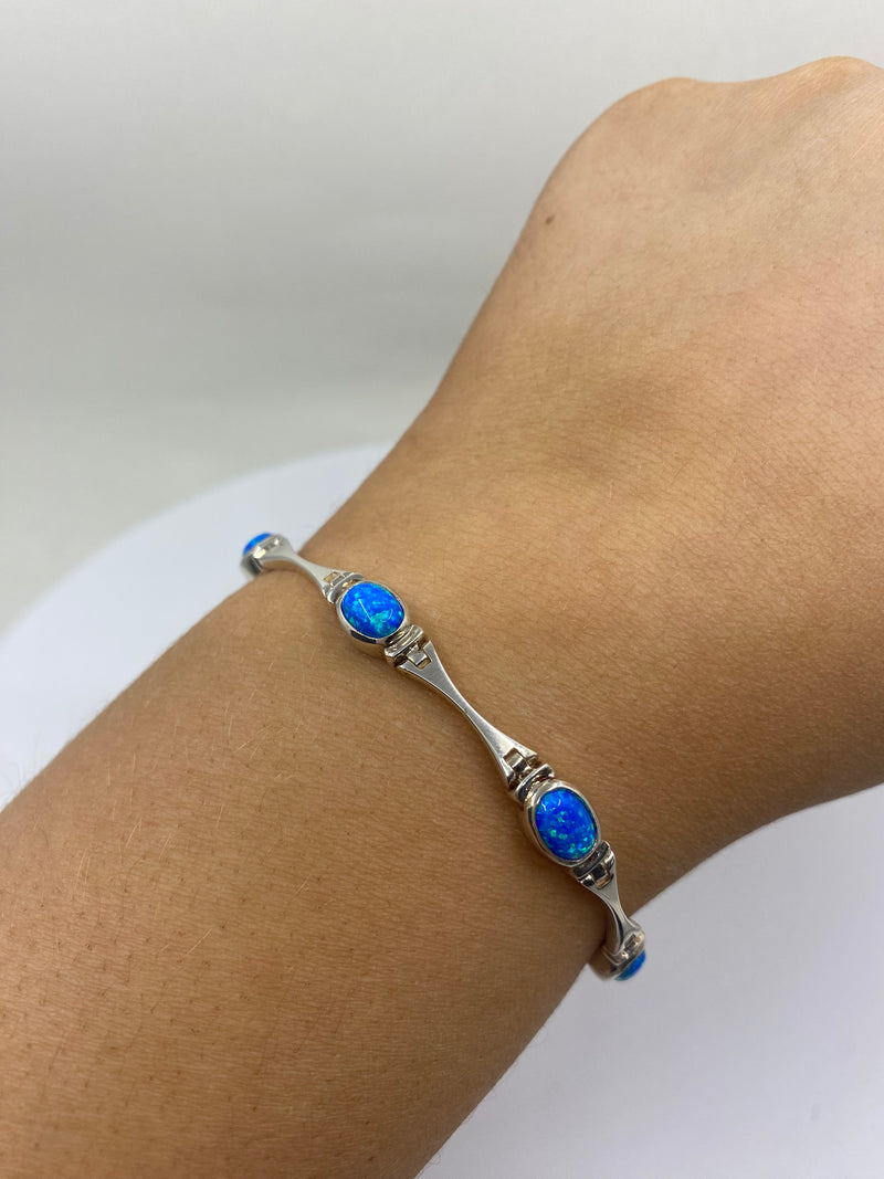 Blue Synthetic Opal Bracelet - Sterling Silver