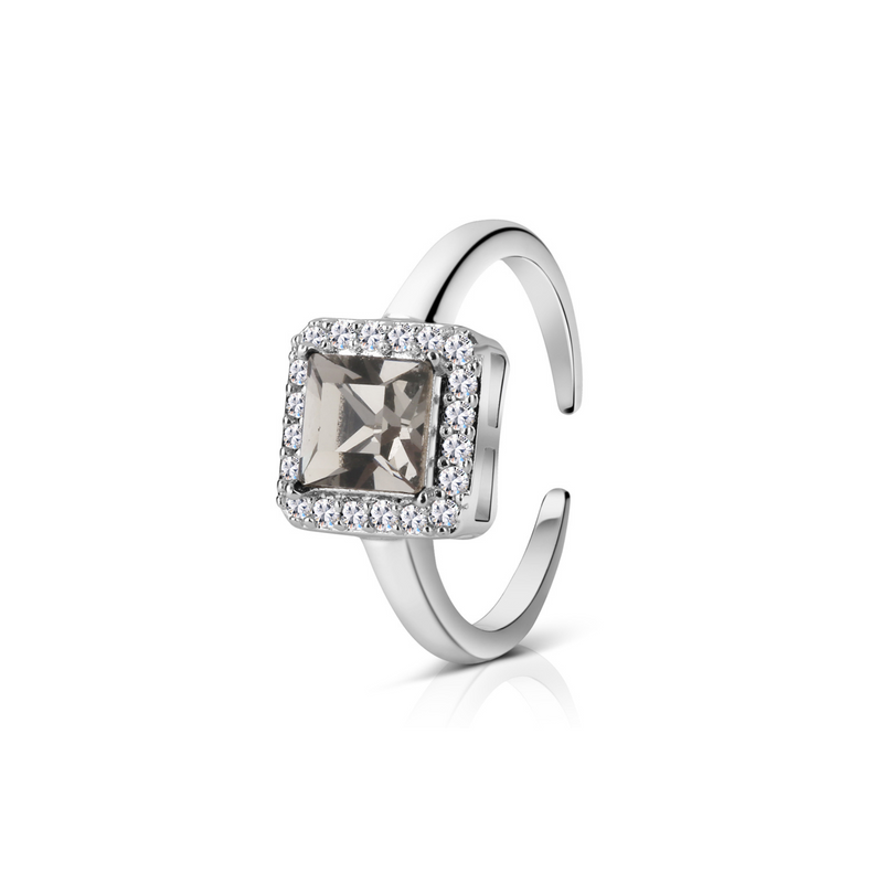 Square Ring With Black & Clear Stones Newbridge Silverware