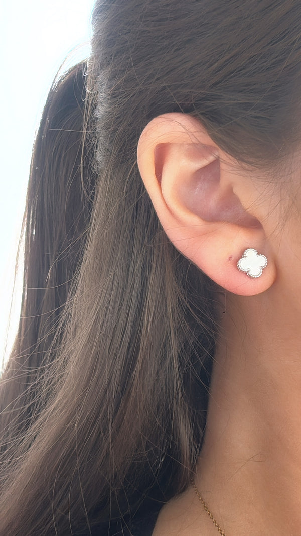 Mother Of Pearl Clover Earrings - Sterling Silver