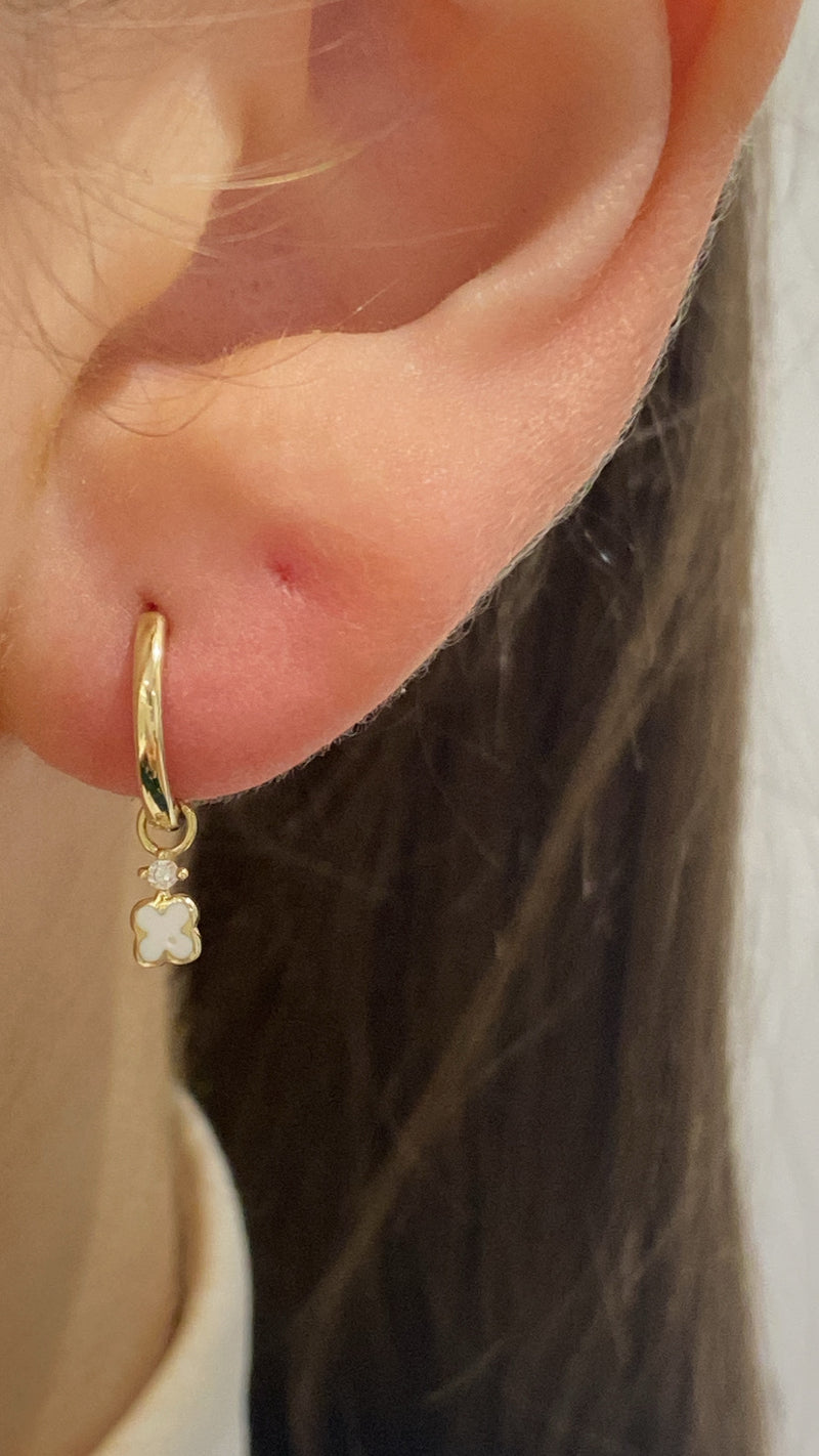 CZ Clover Hoop Earrings - 9ct Yellow Gold