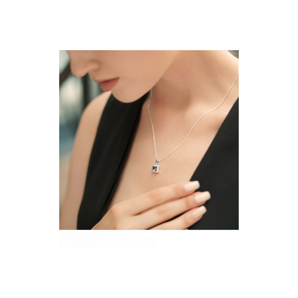 Square Pendant With Clear & Black Stone Settings Newbridge Silverware