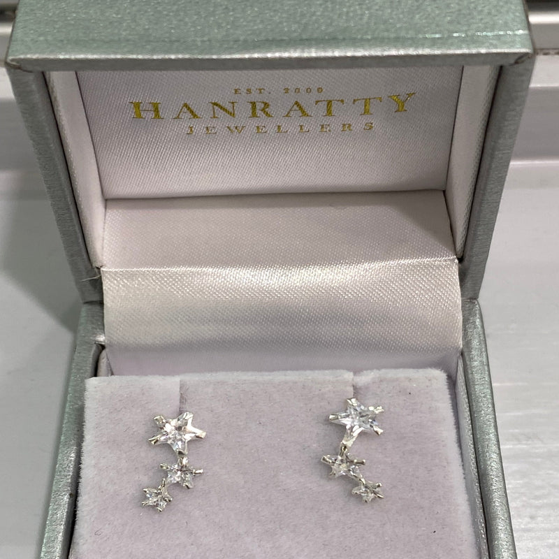 Silver CZ 3 Star Climber Earring
