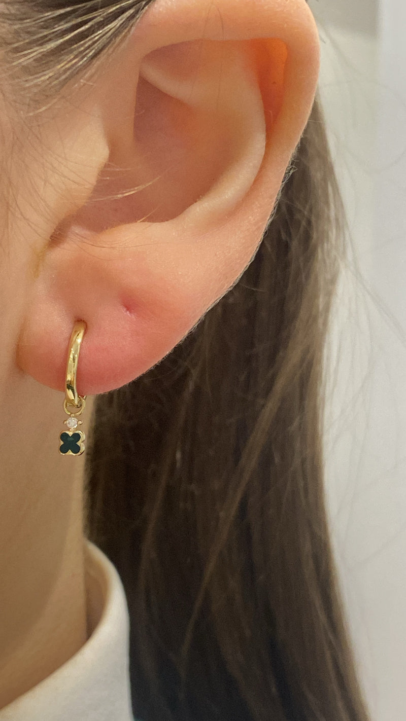 CZ Clover Hoop Earrings - 9ct Yellow Gold