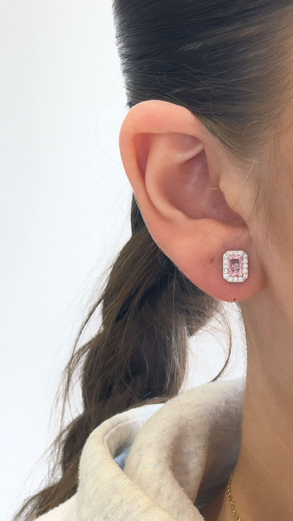 Pink CZ Earrings - Sterling Silver