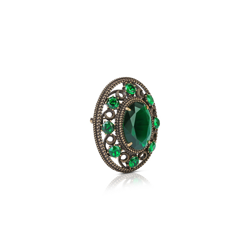 Oval Brooch Green Stone Newbridge Silverware