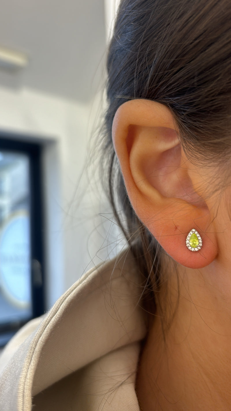 Coloured Teardrop CZ Stud Earrings - Sterling Silver