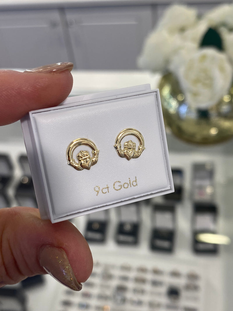 Claddagh Plain Stud Earrings - 9ct Gold