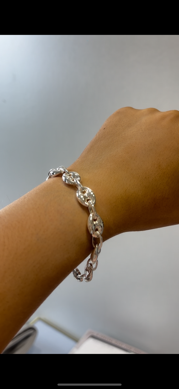 Coffee Bean Link Bracelet 21cm - Sterling Silver