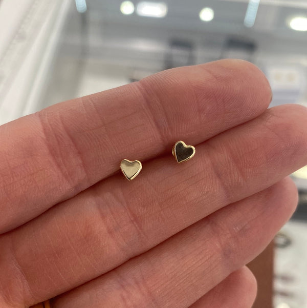 Plain Heart Stud Earrings - 9ct Gold
