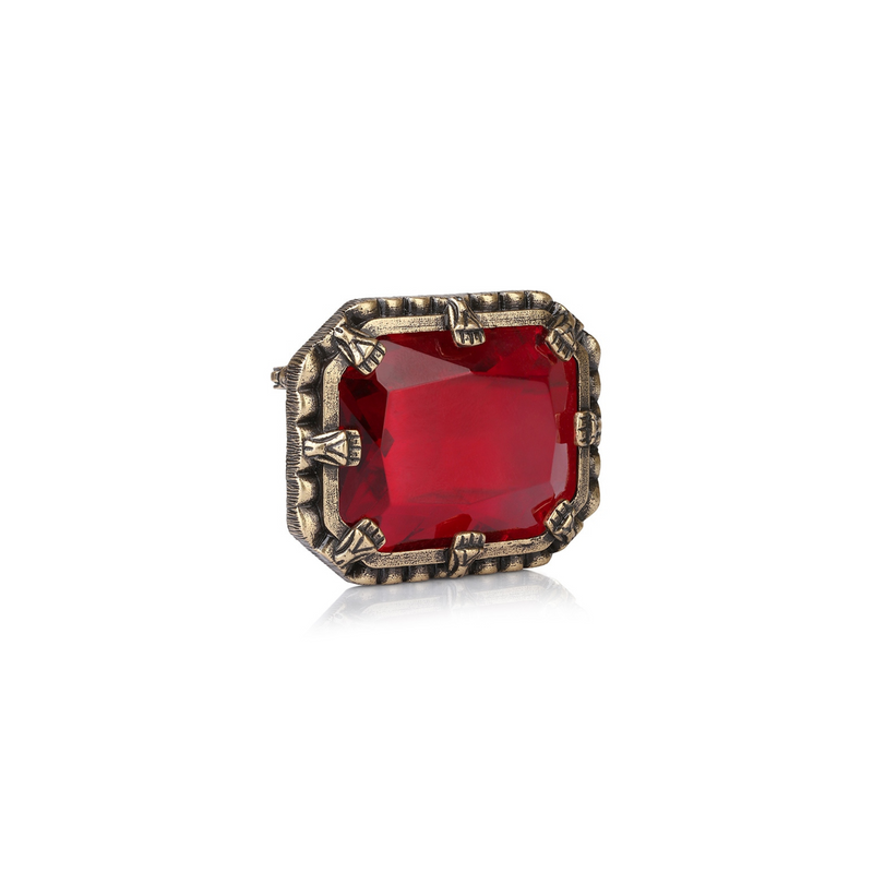 Rectangle Brooch with Red Stone