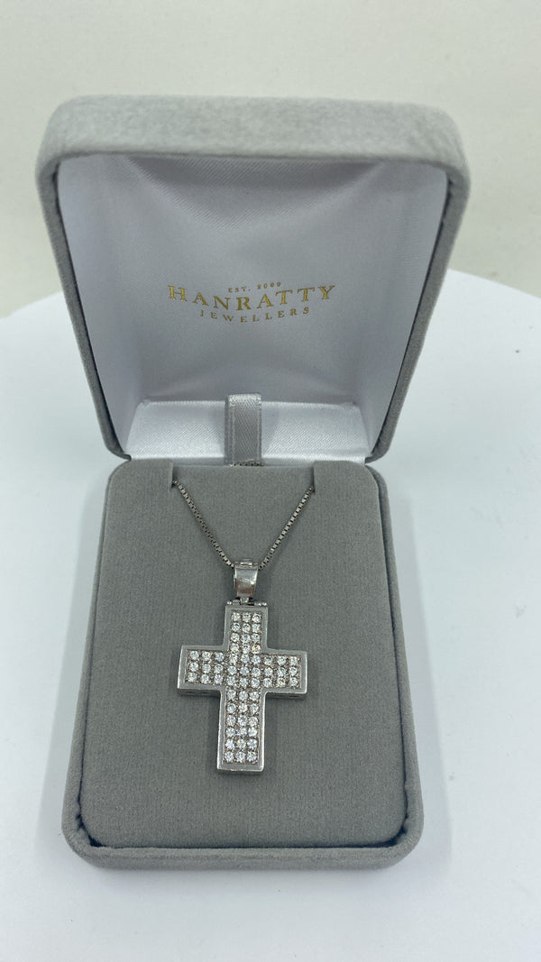 Chunky Cross (CZ) - 9ct White Gold