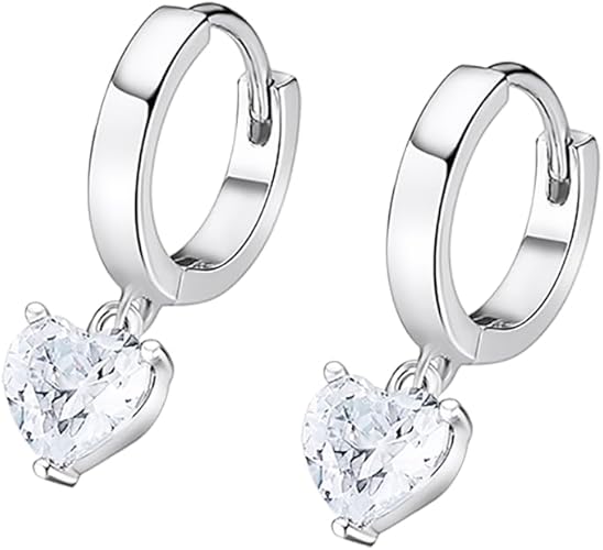 CZ Heart Hoop Earrings - Sterling Silver