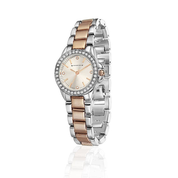 Ladies Round Shaped Watch - Rose Gold & Silver Plated