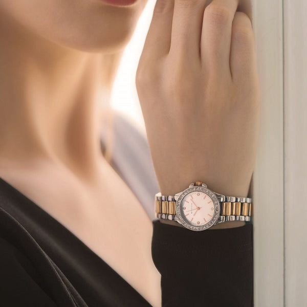 Ladies Round Shaped Watch - Rose Gold & Silver Plated