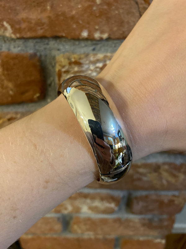 Solid Plain Hinged Bangle - Sterling Silver