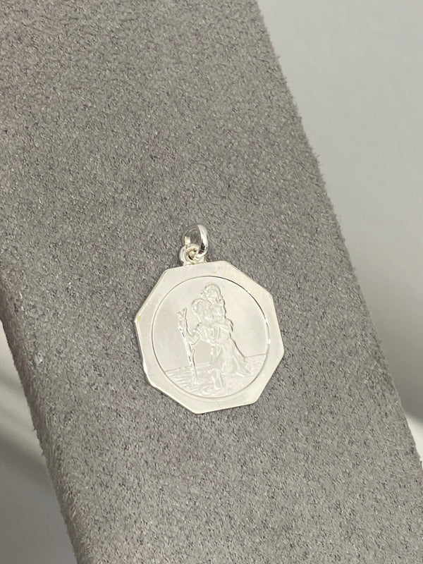 Hexagonal Silver St. Christopher Medal