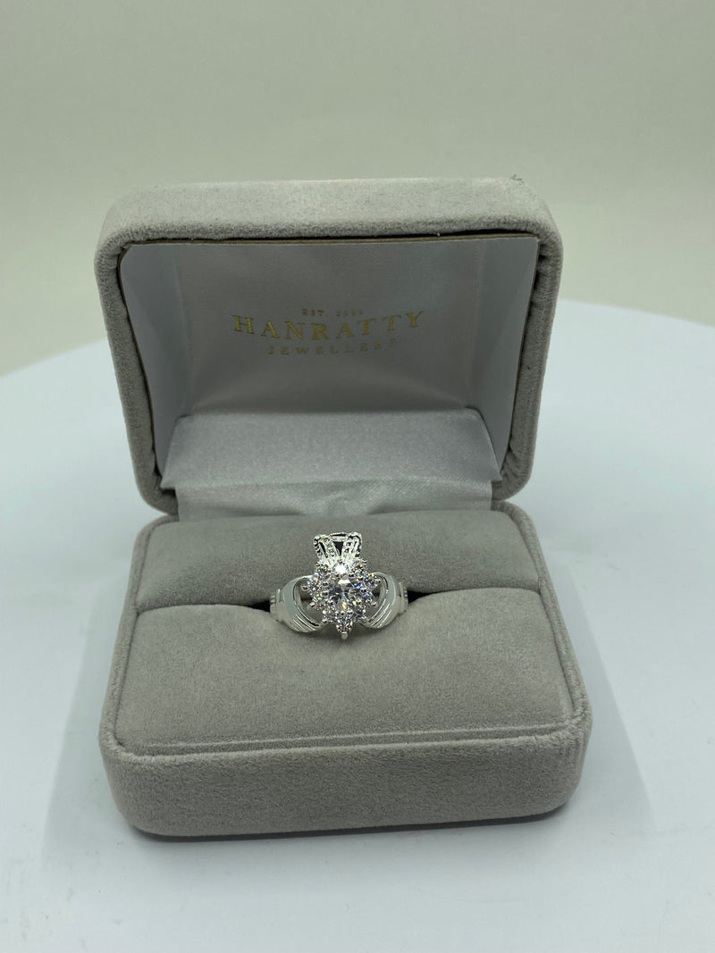 Claddagh Cubic Zirconia Cluster Ring - Sterling Silver