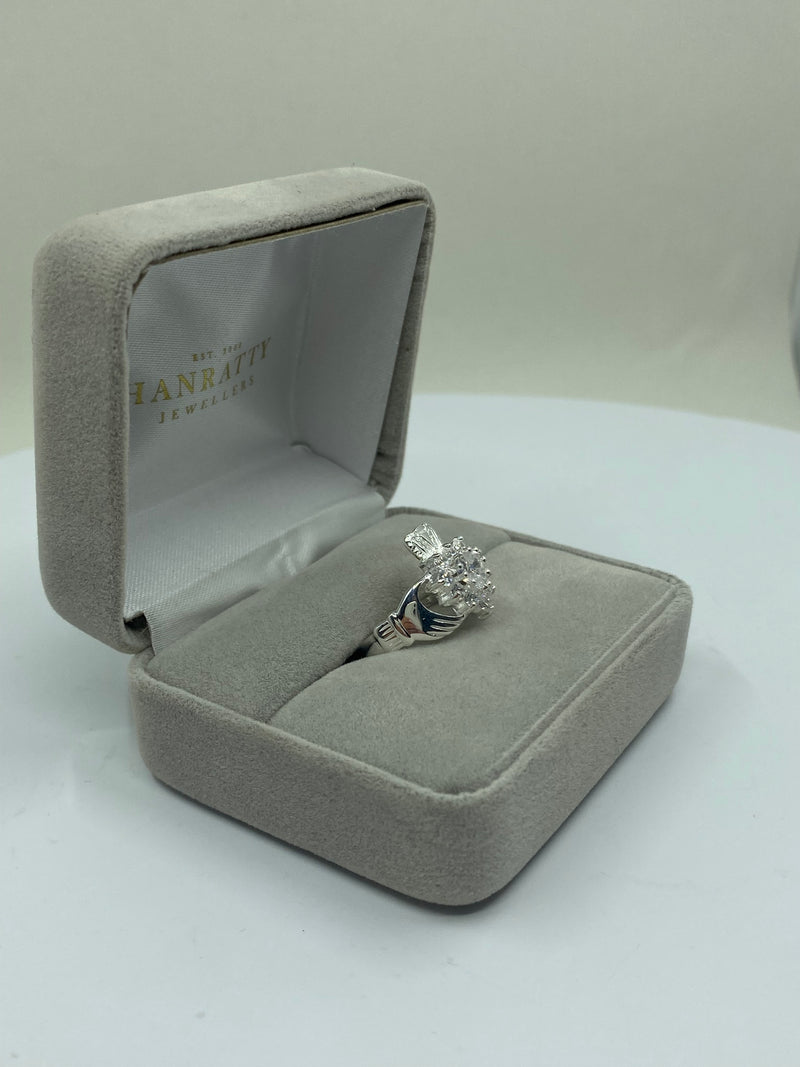 Claddagh Cubic Zirconia Cluster Ring - Sterling Silver