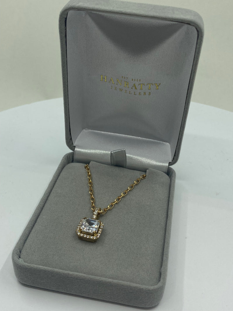 Square Shaped Cubic Zirconia Pendant - 9ct Yellow Gold