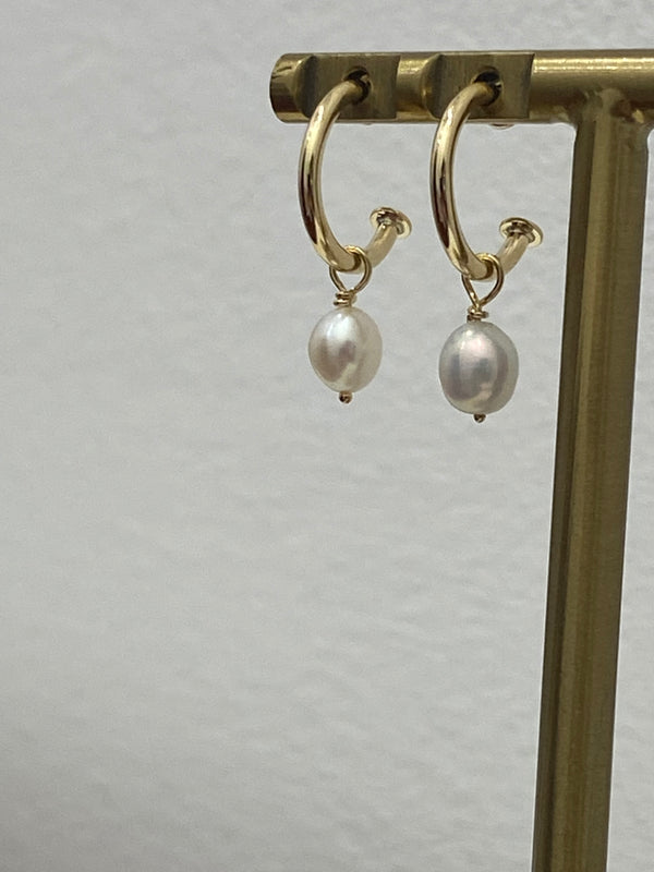 Pearl Hoop 2-Part Earrings - 9ct Gold