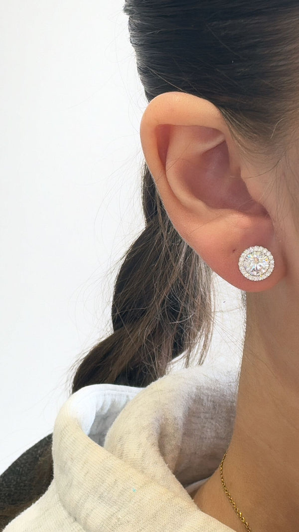CZ Cluster Stud Earrings - Sterling Silver
