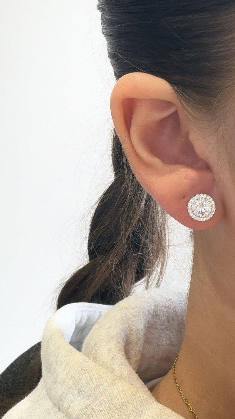 CZ Cluster Stud Earrings - Sterling Silver