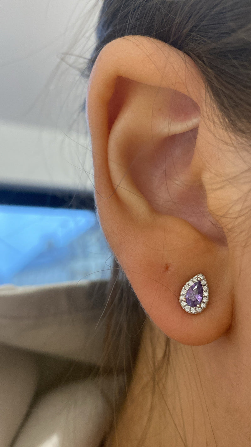 Coloured Teardrop CZ Stud Earrings - Sterling Silver