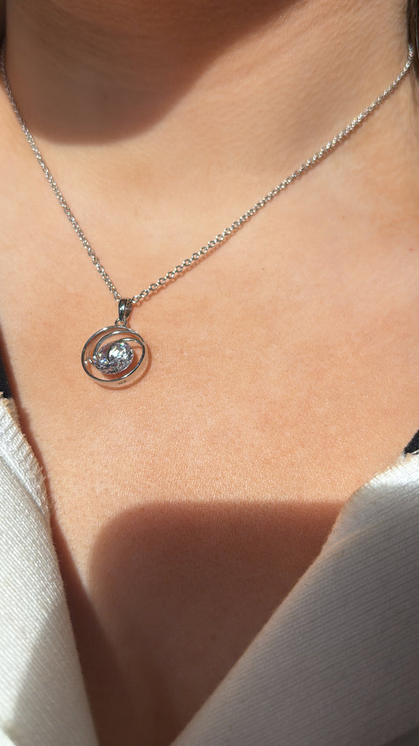 Spiral CZ Necklace - Sterling Silver