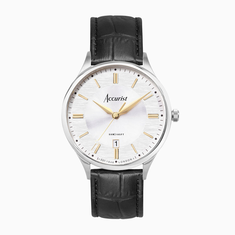 Accurist Gents Black Leather Strap Watch
