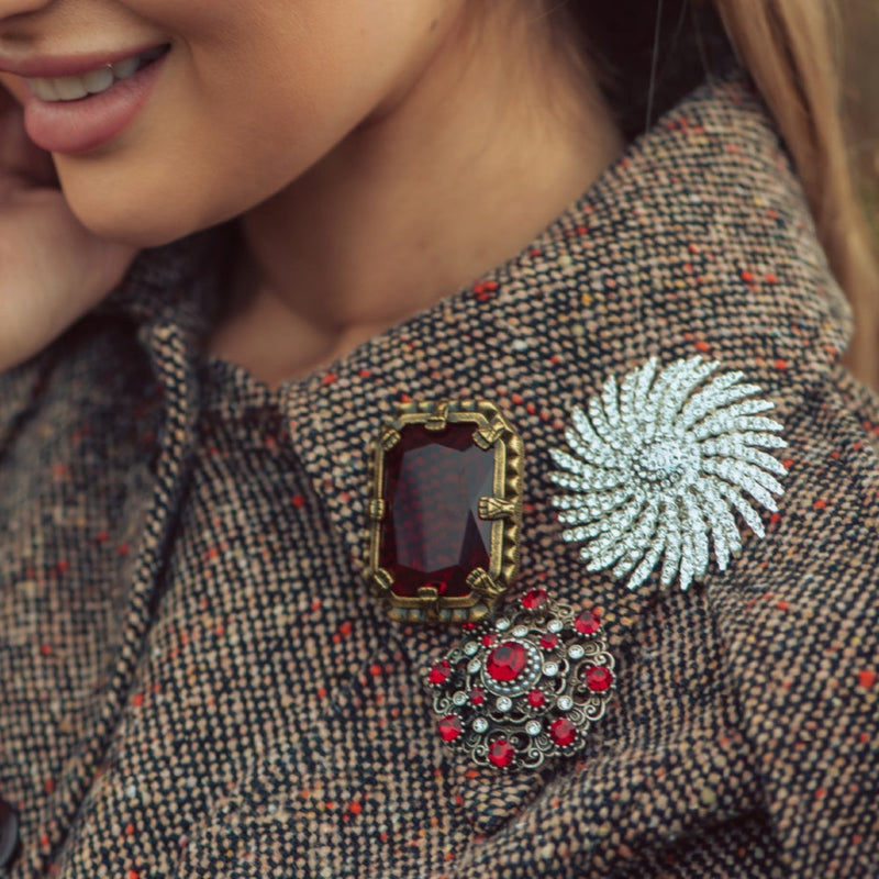 Sunburst Brooch with Clear Stones