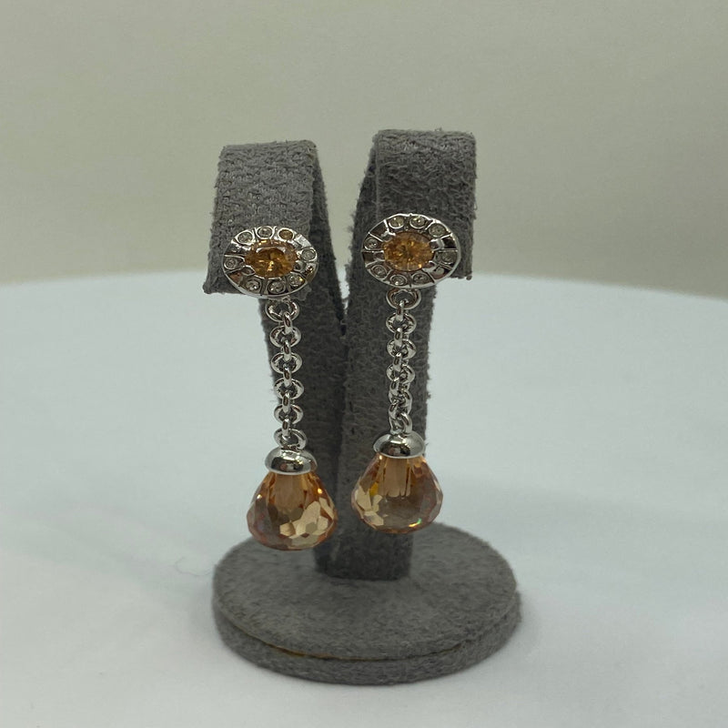 Orange Stone Cubic Zirconia Drop Earrings - Sterling Silver