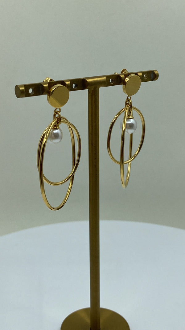 Double Hoop Pearl Earrings - Gold filled