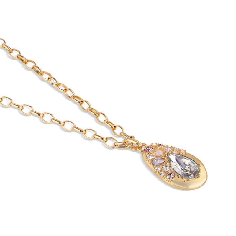 Large Pendant With Mixed Stones - Gold Plated