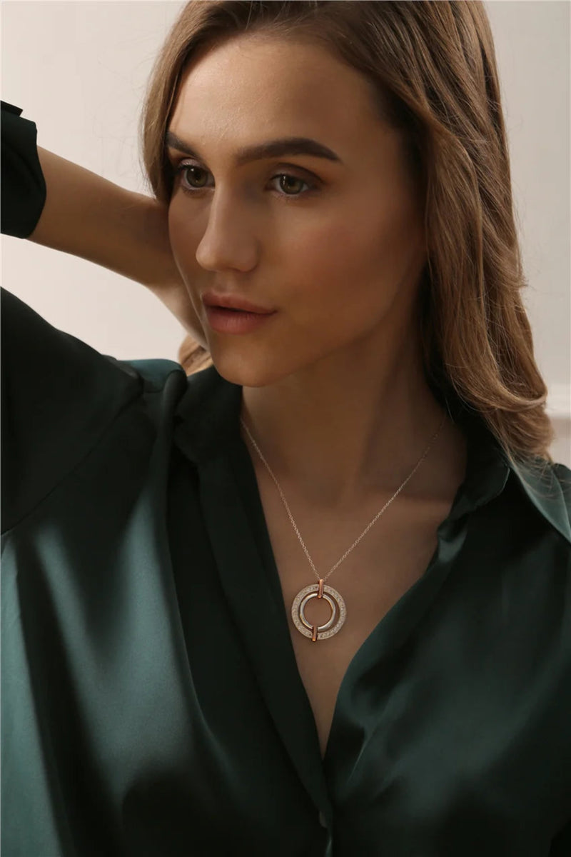 Ti Amo Circular Pendant - Sterling Silver & Rose Gold Plated