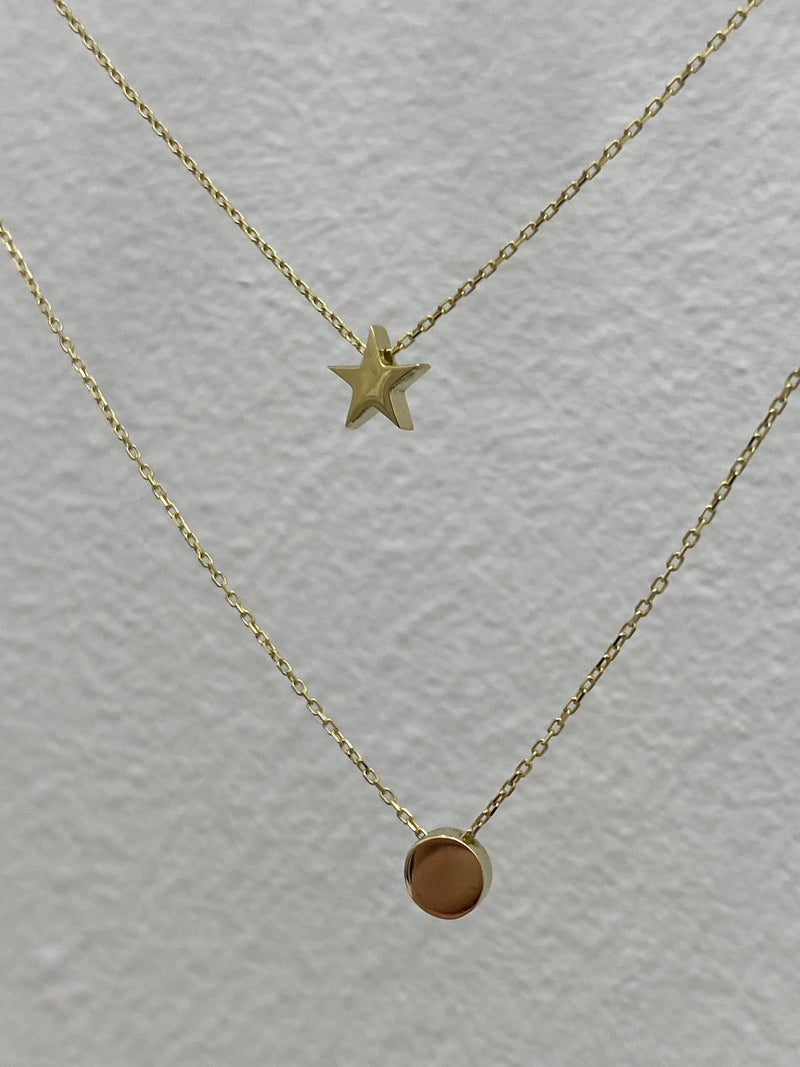 Star & Circle Double Row Necklace - 9ct Yellow Gold