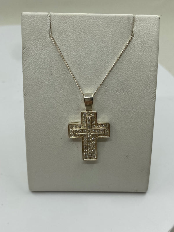 Cubic Zirconia Cross Necklace - Sterling Silver