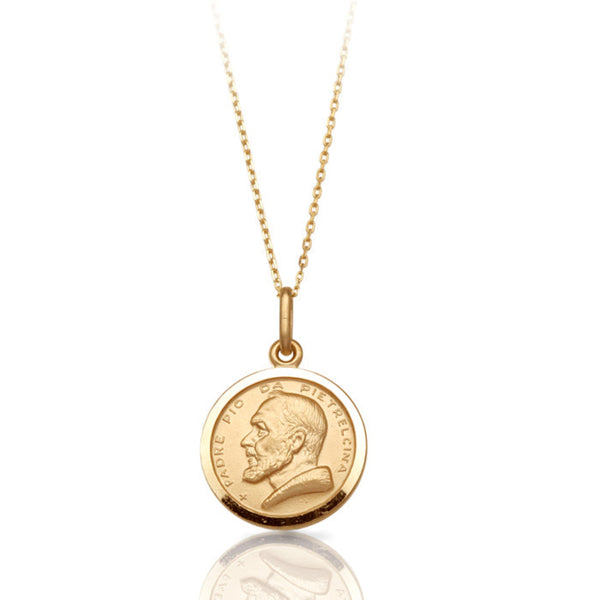Padre Pio Medal Pendant - 9ct Yellow Gold