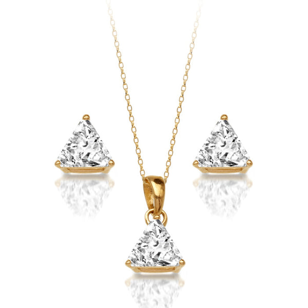 CZ Tri Cut Pendant Set - 9ct Yellow Gold