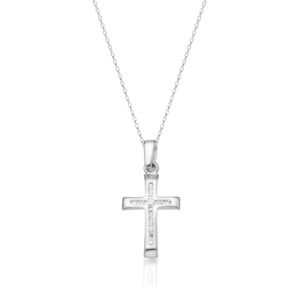 CZ Cross Pendant - 9ct White Gold